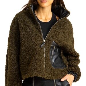 Blank NYC Cropped Sherpa and Faux Leather Jacket sz S